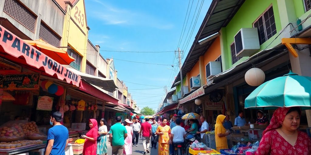 Pemandangan jalanan yang ramai di Indonesia.