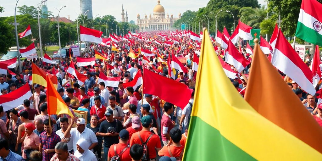 Rally politik yang meriah di Indonesia.